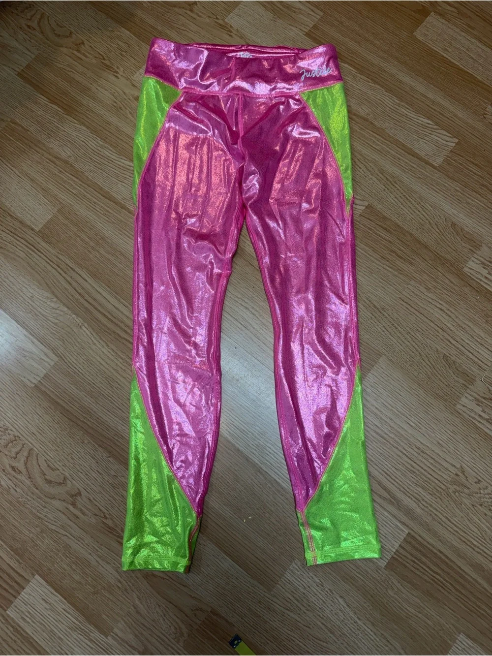 Justice XL Pink Green Metallic Leggings Girls